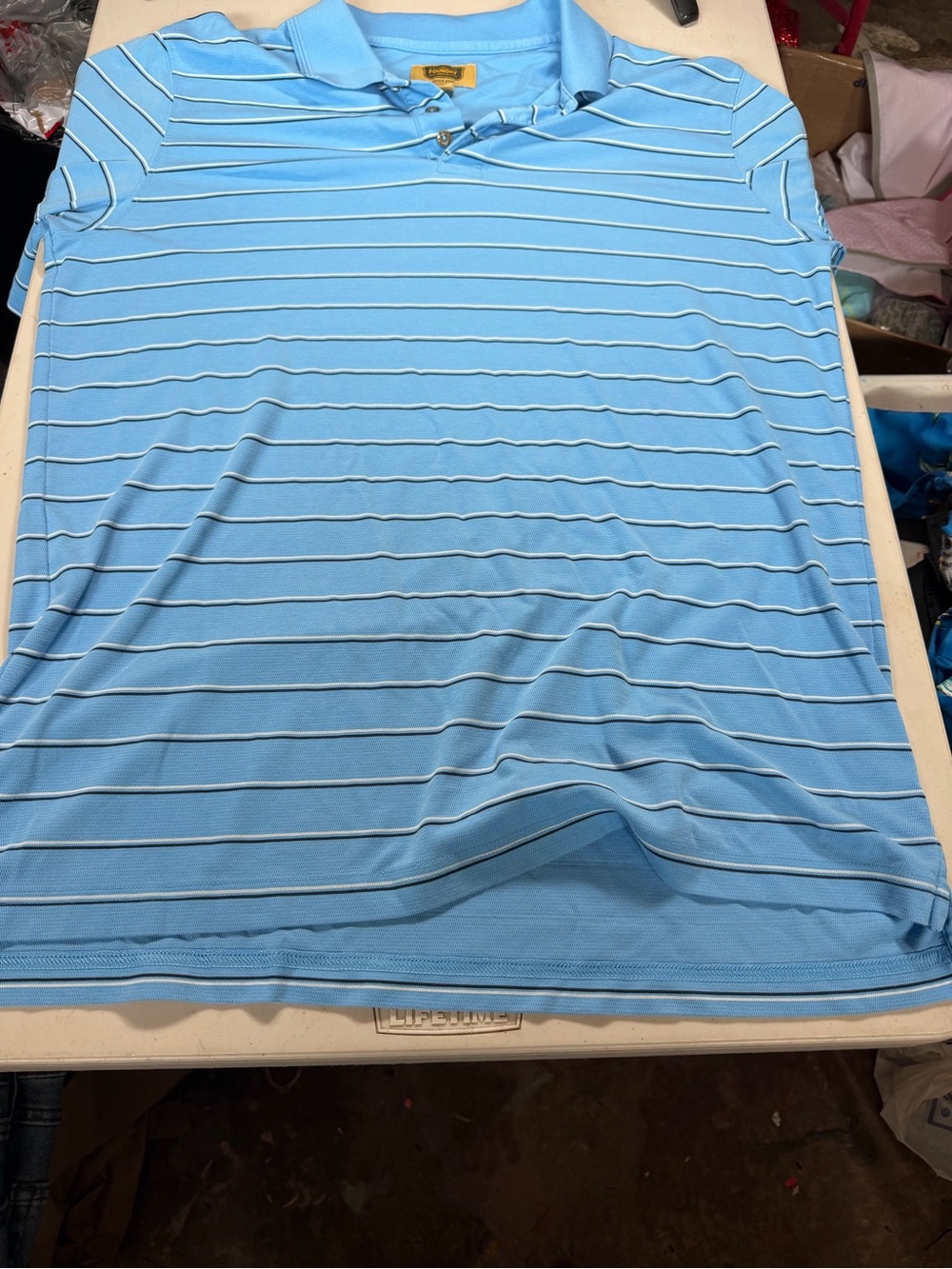 The Foundry Supply Co. Sky Blue Striped Polo